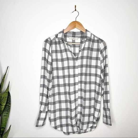 LOFT Black/white windowpane Button Down Shirt S Small - Picture 5 of 8